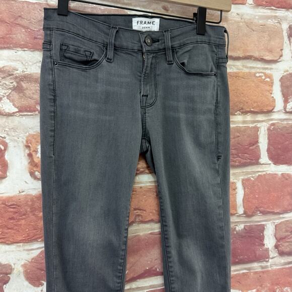 Frame Le Skinny De Jeanne Jeans Women's 25 Gray Distressed Stretchy Zip Up Pants - Picture 3 of 12